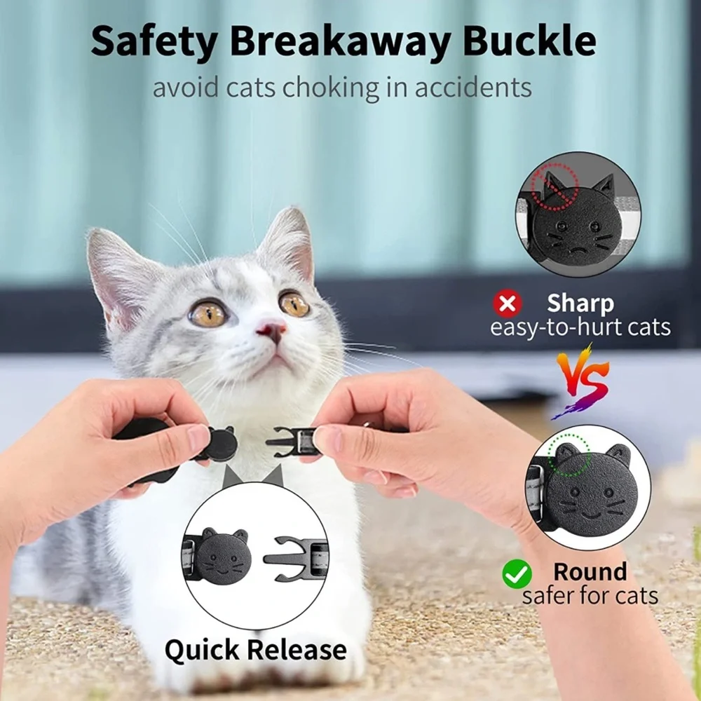 NEW! BUNDLE Two Cat Collars Leather AirTags Reflective Bell ID Pink Black 8”-14”